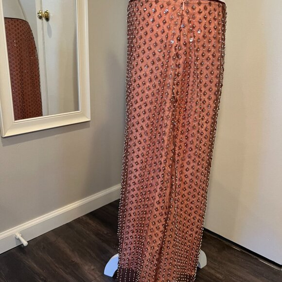 NWT Zara Coral Sequined Chiffon Midi Skirt, Size XL - Picture 8 of 16